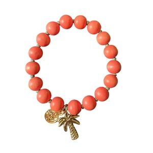 Lilly Pulitzer Coral Beaded Bracelet with Gold Palm Tree Charm